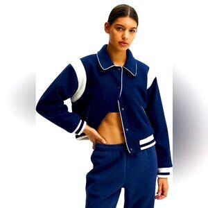 Cotton On Navy Blue and White Women's Jacket